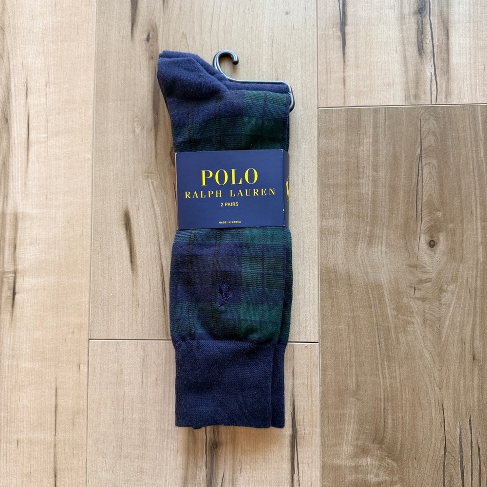 Ralph Lauren Men's Navy & Green Gingham Dress Socks